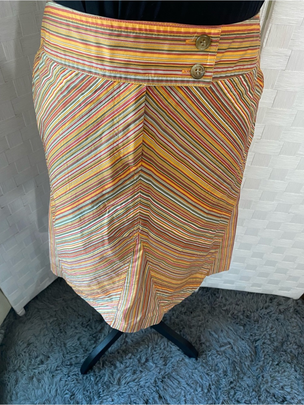 Petite Diagonal Stripe Cotton Blend Skirt in Yellow, Red, Tan